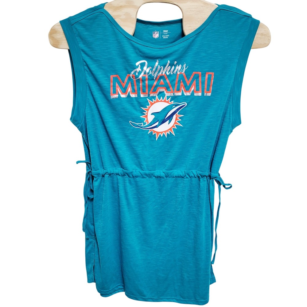NFL Team Apparel Miami Dolphins Women XXL Aquaโ Teal Side Tie Sleeveless Dress
